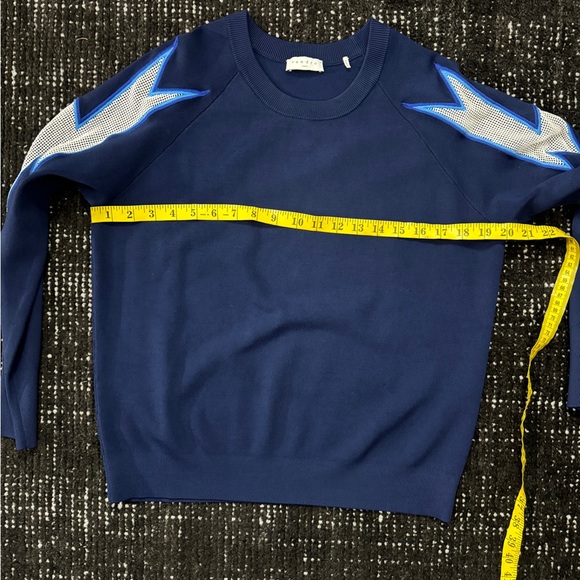 Sandro ribbed LS navy sweater knit detail arm sz 3/L - Picture 4 of 5